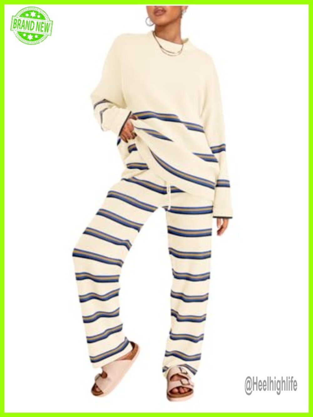 Striped Knit 2 Piece Sweater Lounge Set Women's